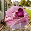 1pc Heart Pearls Automatic Folding Umbrella, Heavy Duty 8 Rib Iron Frame,  Suitable for Travel, Daily Use, Birthday, Decor Gift m0104053