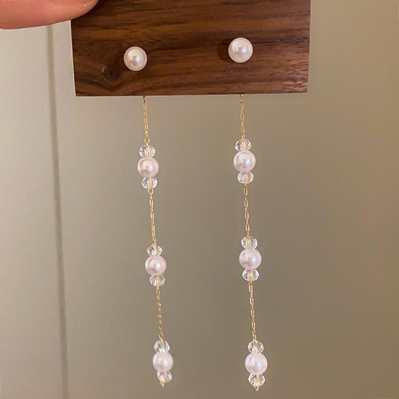 Long Dangle Earrings For Women Fashion Full Crystal Simulated Pearl Tassel Drop Earring Vintage Gold Color Brincos Jewelry