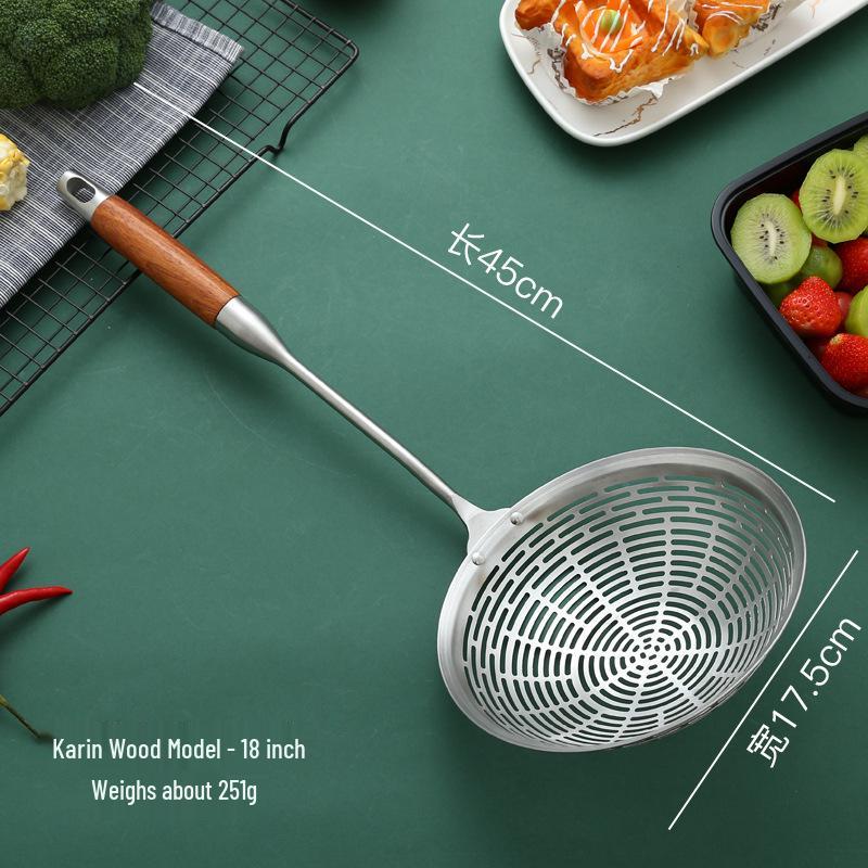 Stainless Steel Ladle with Rosewood Handle - Large Draining Sieve for Hot Pot & Frying