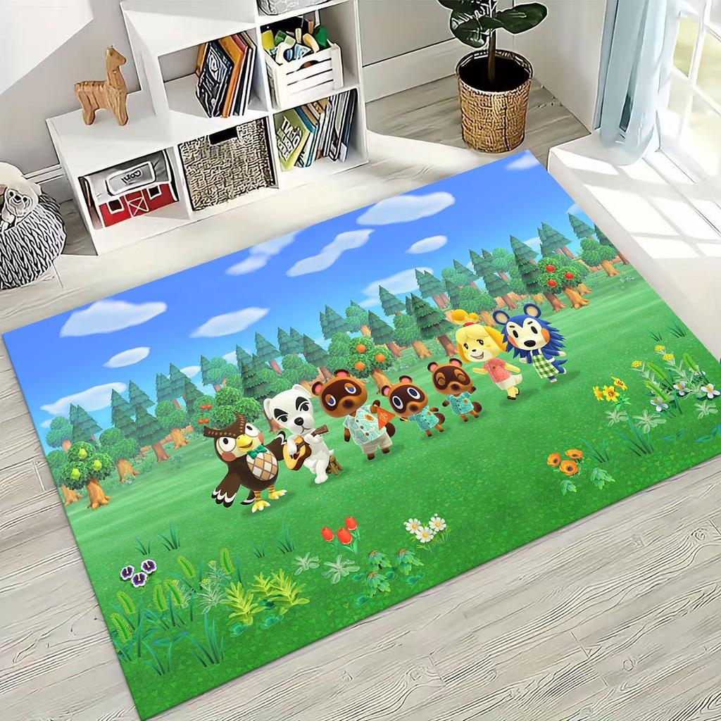 Game Animal Crossing Wild World Cartoon Rug for Bedroom Living Room Sofa Home Doormat Decor, Large Kids Play Non-slip Floor Mat