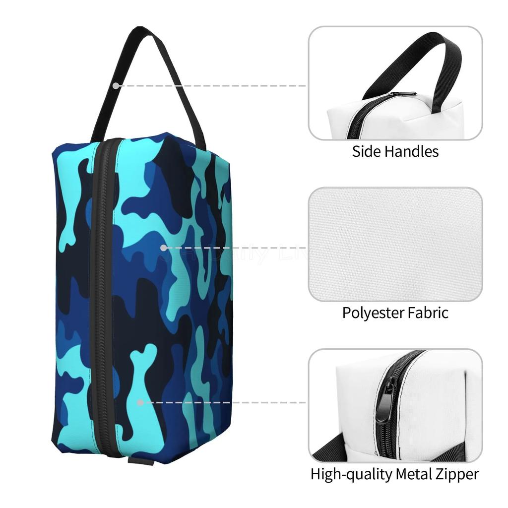 Blaue Camouflage-Print Aufbewahrungstaschen Mode Lässig Große Kapazität Reise Make-up Organizer Kosmetiktasche Kulturtasche für Männer Frauen