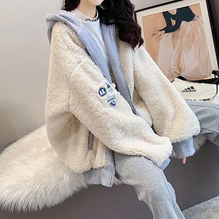 

Женская трендовая куртка оверсайз 300 цзиней - осенне-зимний плюшевый свитшот из овечьей шерсти 9XL (265-300 jin)