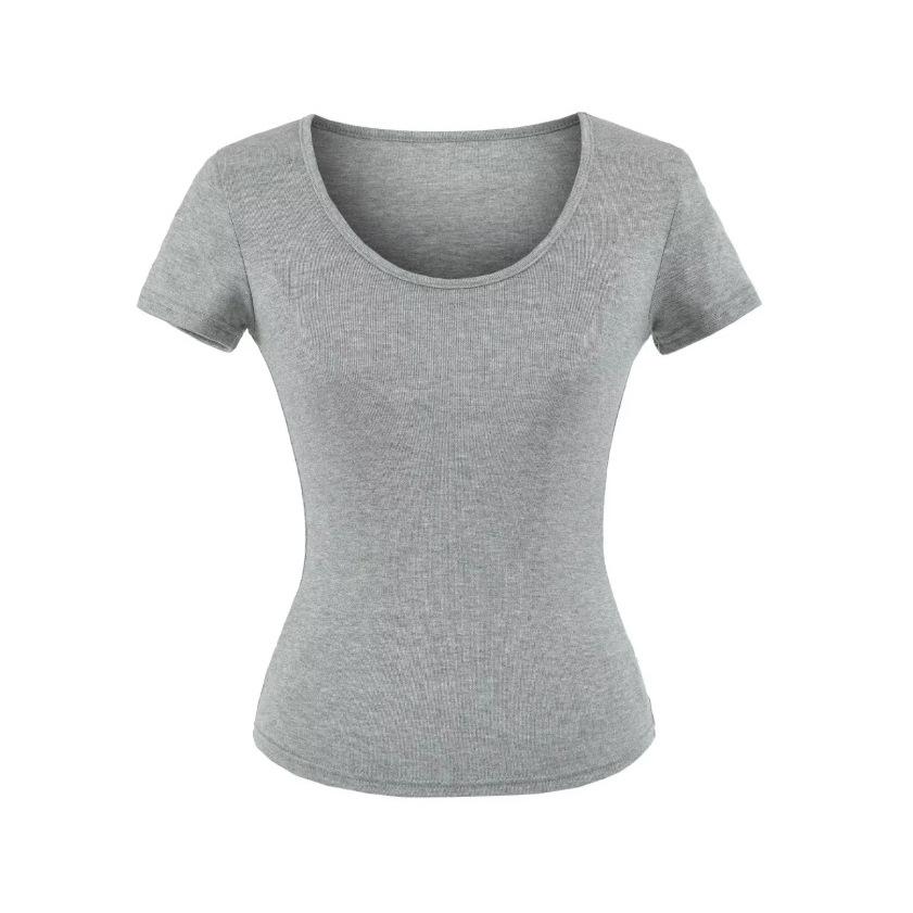 U-neck slim-fit short-sleeved T-shirt women's summer new American Spice Girl solid-color thin slim-fit slim bottom top