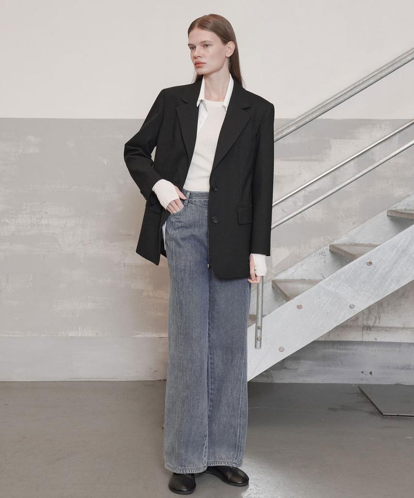 Ssikeoseun Washed Soft Denim Wide Pants_Blue