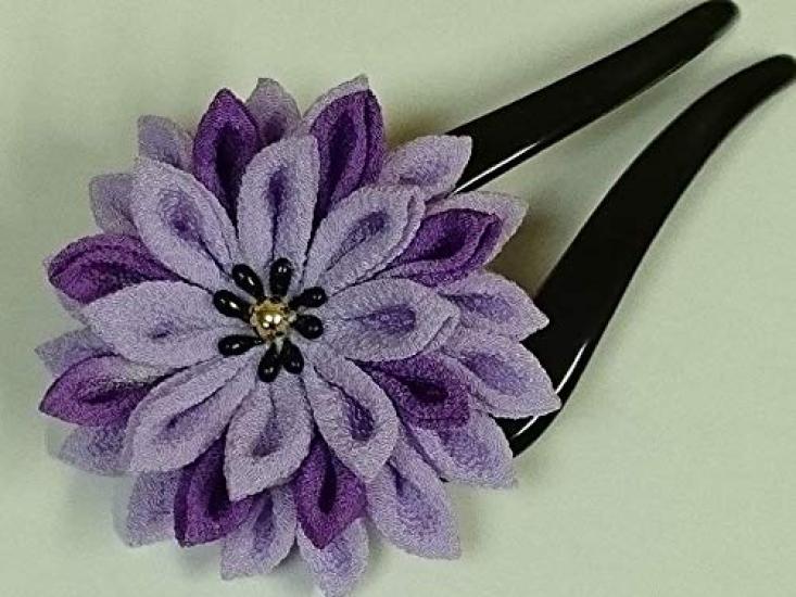 Tsumami Zaiku Chrysanthemum Hairpin Wisteria Color Chirimen Craft Kit Hand-ball -