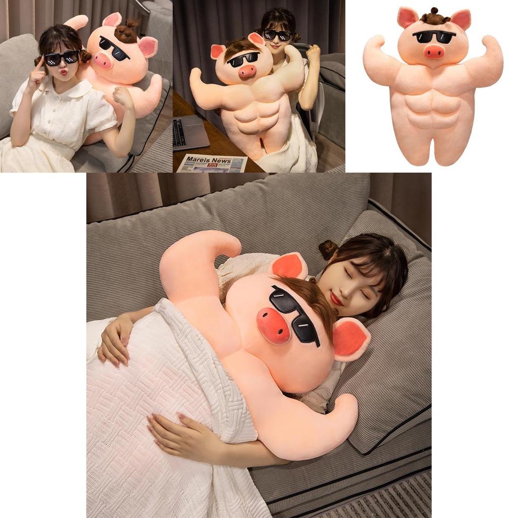 Funny Muscle Pig Plush Toy With Abs Cartoon Style Soft And Cuddly Great Gift For Friends And Kids 55cm Height