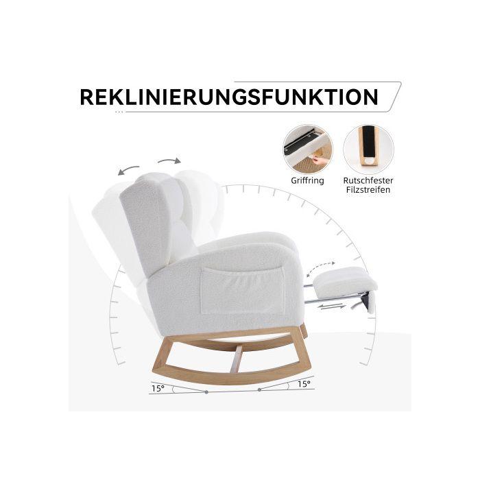 Fauteuil à bascule, fauteuil inclinable, repose-pieds réglable, dossier haut, avec pochette de rangement, blanc