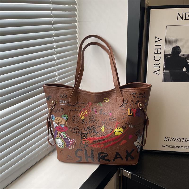 Borsa Tote Cartone Animato Grande Capacità PU Moda Casual Borsa a Mano per Uso Quotidiano