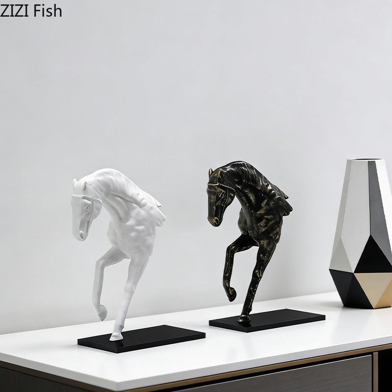Creative Galloping Horse Sculpture Desk Decoration Abstract Animal Resin Crafts Horse Ornaments Modern Home Decor Accessories