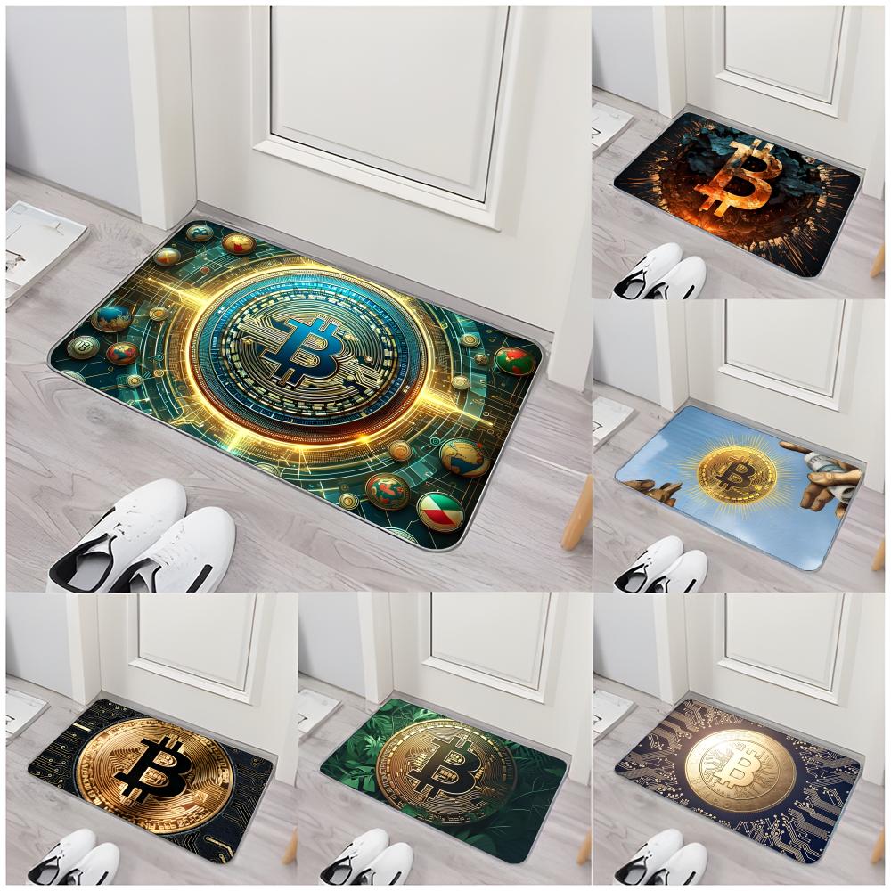 Currency Digital B-Bitcoin Floor Mat Non-Slip Washable Flannel Door Mat Absorbent Indoor Floor Rug