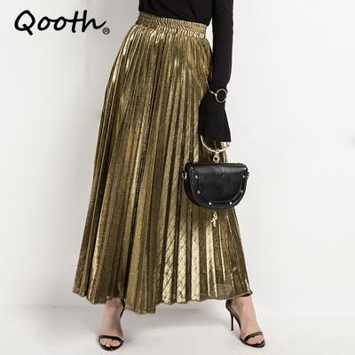 Frauen Shiny Glanz Lange Falten Rock Strand Party Hohe Taille A-linie Regenschirm Langen Rock für Sommer Frühling QH1758