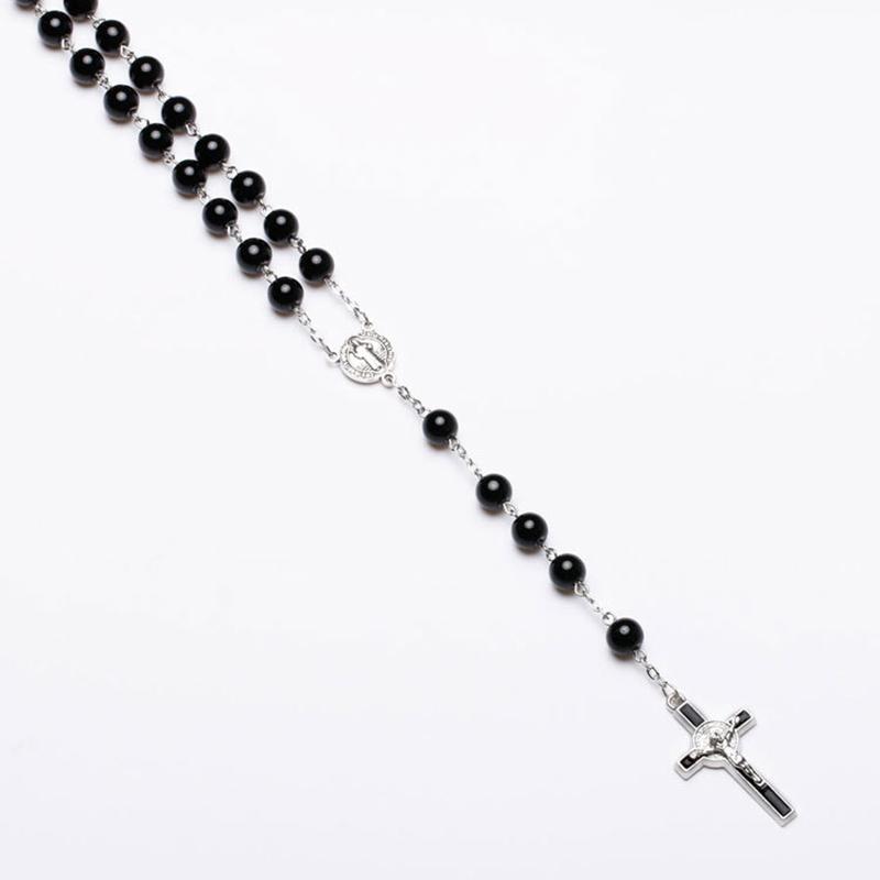 Catholic Black Rosary Beads Necklace For Women Men Cross Long Pendant Necklaces Praying Religious Zircon Church Gifts Rosarios