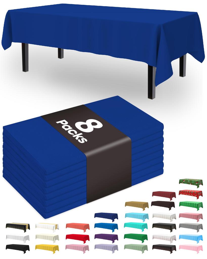 Pureegg Plastic Table Cloth Disposable 8 Pack, 54 x 108 Inch Table Cloths, Graduation Decorations Class of 2025, Graduation Party Tablecloths,