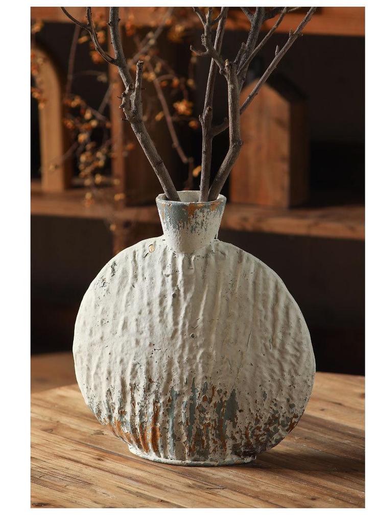 Retro Terracotta and White Vase for Dried Flowers, Home Decor Ornaments for Living Room