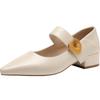 ZHR Women's Retro Pointed Toe Mary Jane Chunky Heels