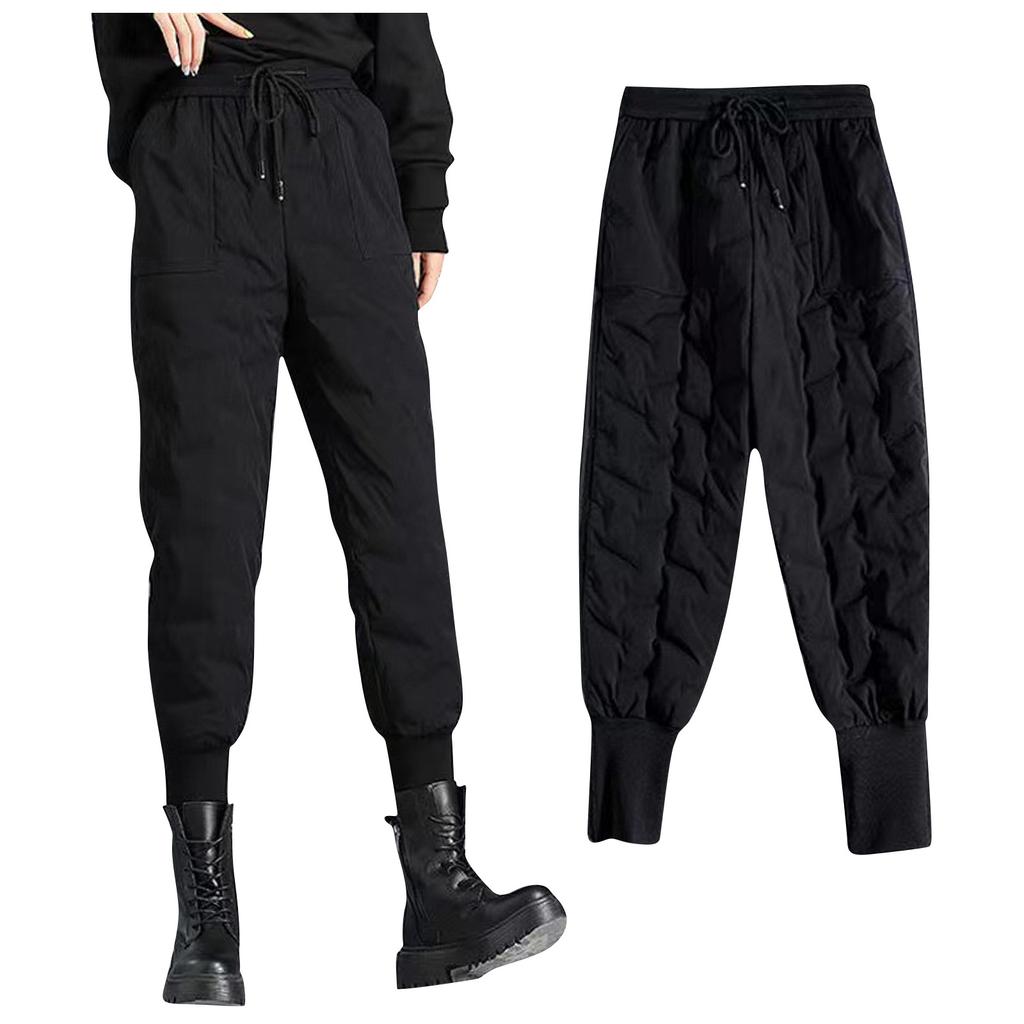 Womens High Waist Cotton Trousers Pockets Grain Workout Joggers Pants
