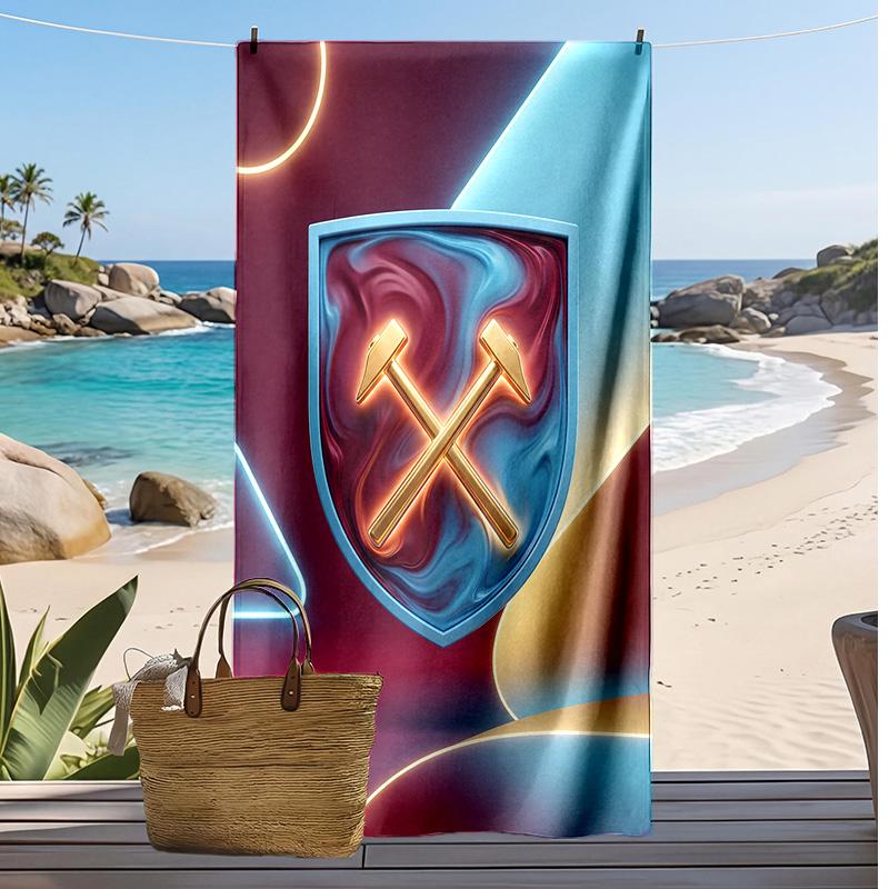 West Ham United Fußball-Print Strandtuch, Großes Weiches Schnelltrocknendes Handtuch für Strand Camping Schwimmen
