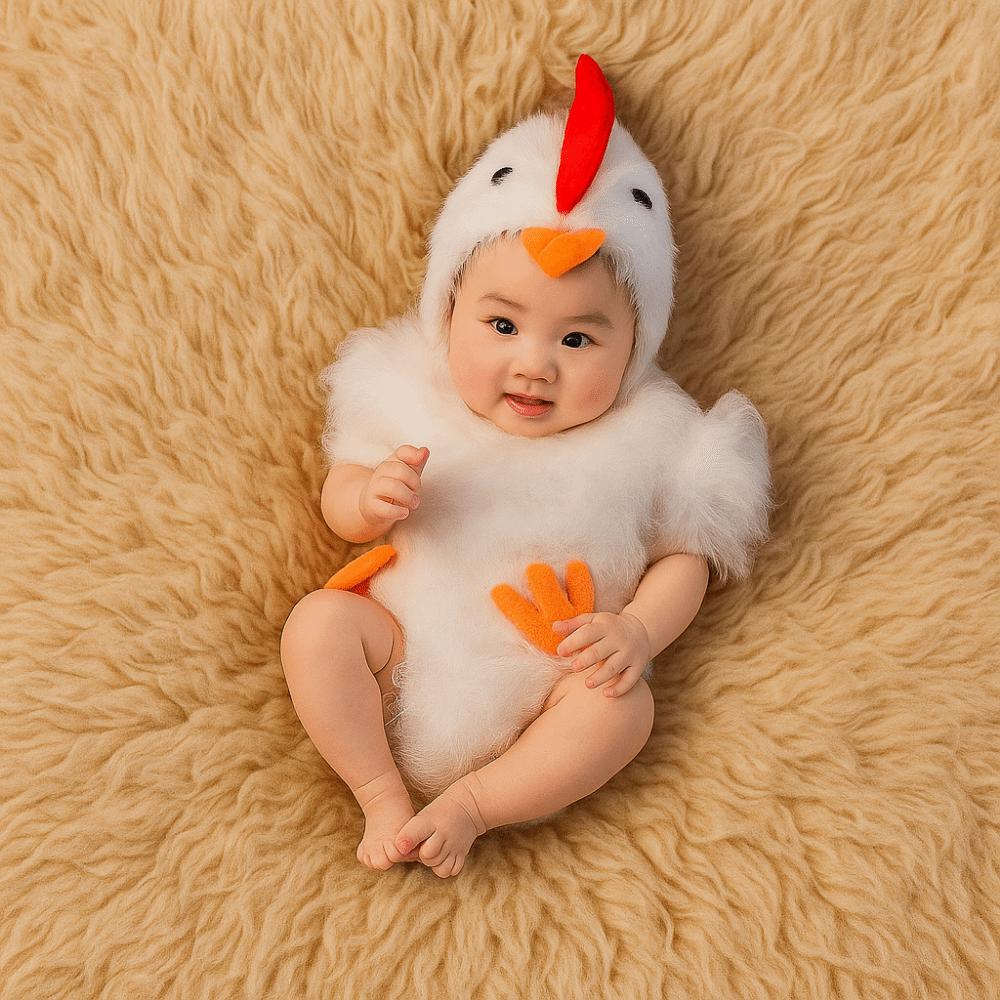 Creative Chicken Baby Photography Suit Furry Romper Bodysuit Hat Set Infant Studioshoot Outfits Cute Design Unisex Animals