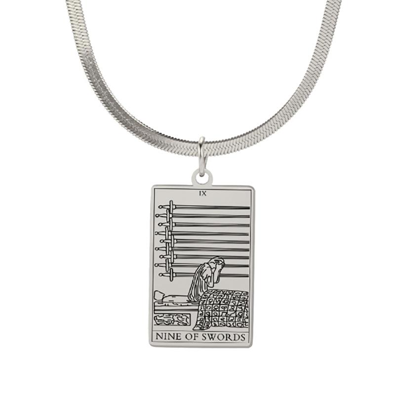 Tarot Cards Necklace for Women Stainless Steel Snake Chain Suit of Swords Traditional Tarot Art Minor Arcana Amulet Jewelry