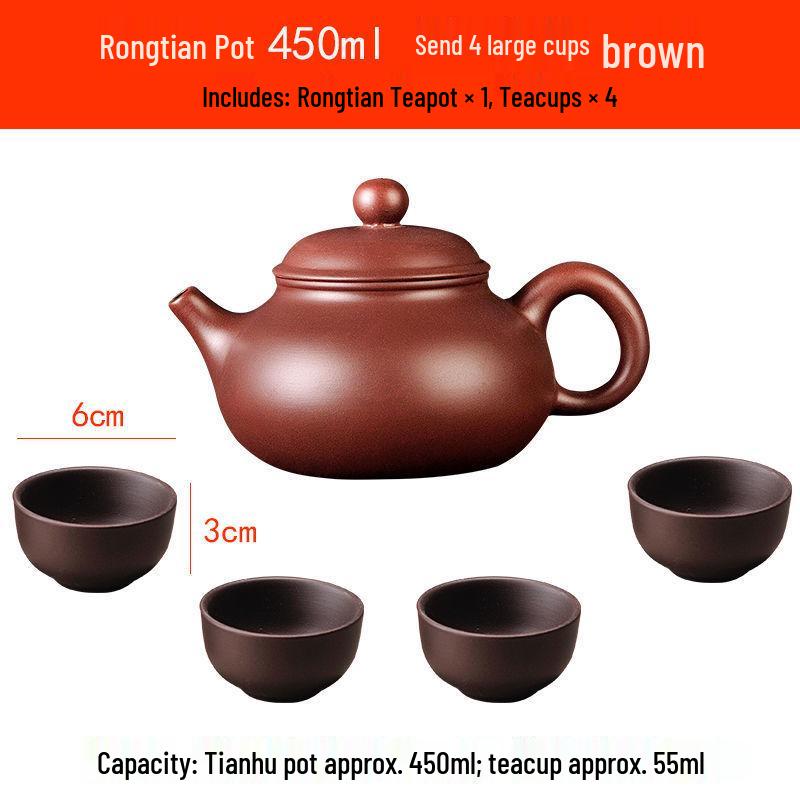 Yixing Large Capacity Purple Clay Teapot with Tea Cup Set for Home Use, Single Pot Kung Fu Tea Set.