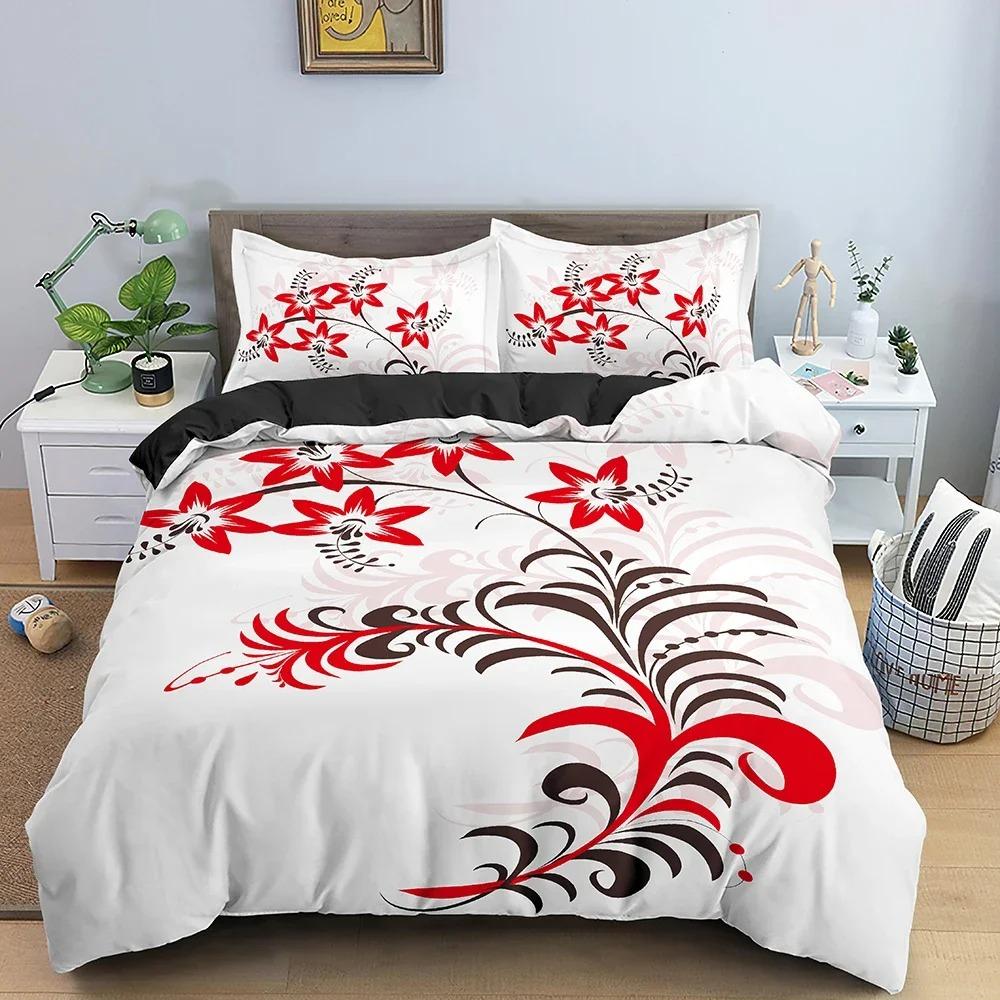 Beautiful Flowers Pattern Bedding Set Soft Luxury Duvet Cover Set Twin Double King Queen Size Microfiber Quilt Cover