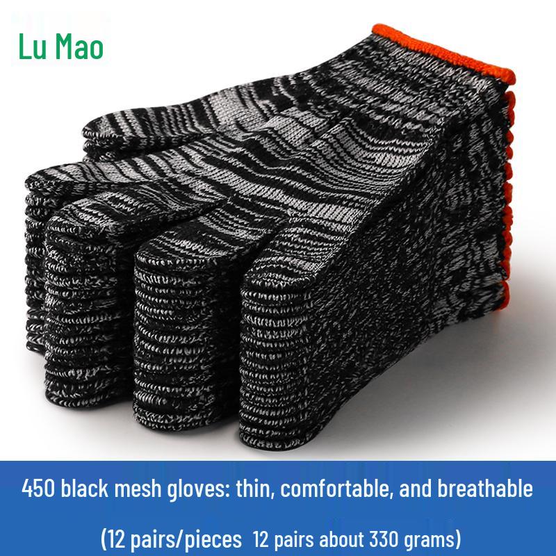 Durable White Cotton Yarn Work Gloves - Non-Slip, Thickened, Wear-Resistant for Labor Protection at Construction Sites