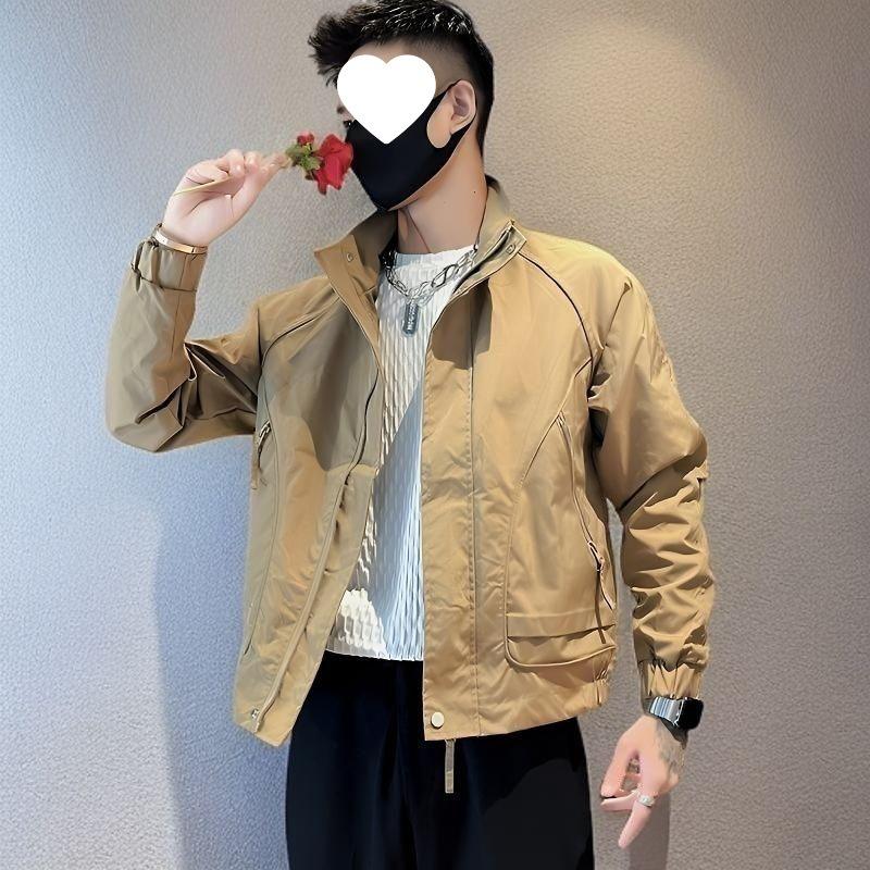 2025 Men's Trendy Windproof Stand-up Collar Workwear Jacket - Spring/Autumn Casual Korean Style