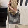 Vintage Solid Color PU Leather Women Fashion Shoulder Sling Bag High-Capacity Simple Wide Strap Commuting Bucket Crossbody Bag