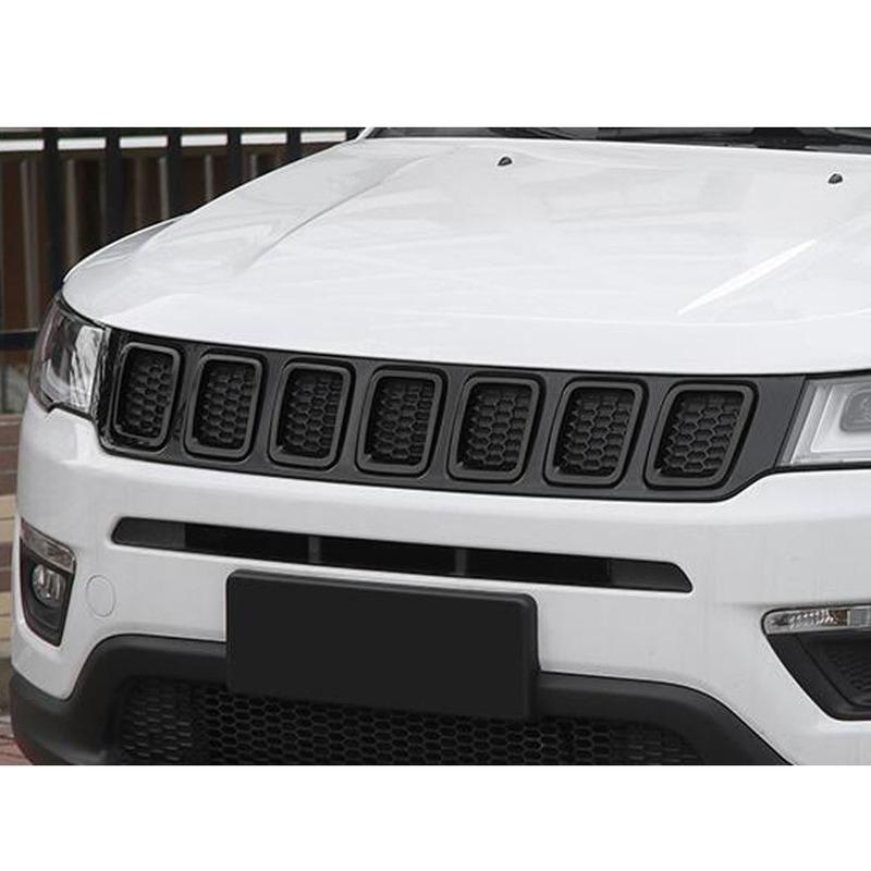 For Jeep Compass 2017 2018     Styling Cover Protection Detector Trim Racing Front Up Grid Grill Grille Racing