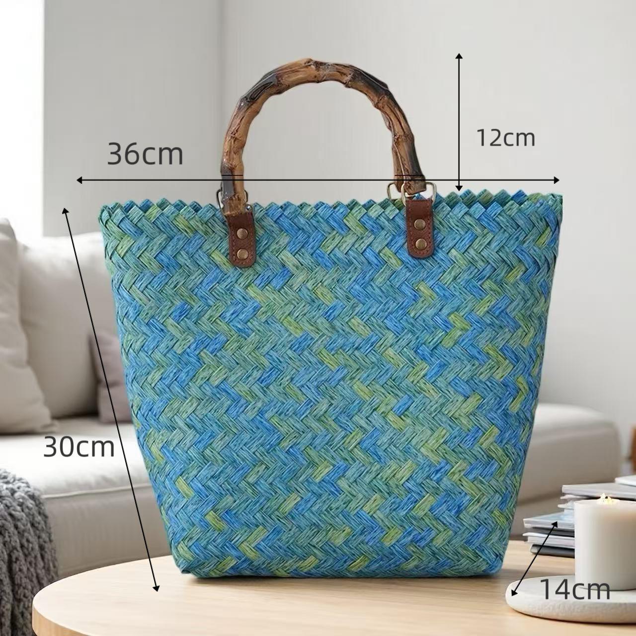 

Плетеная вручную сумка из имитации ротанга с бамбуковыми ручками - Корзина для покупок, Сувенир, Соломенная сумка или Сумка-тоут для поездок