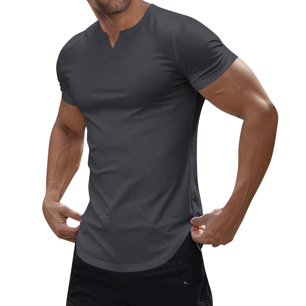 Men's Solid Color Light V-neck Strip Casual Short Sleeve