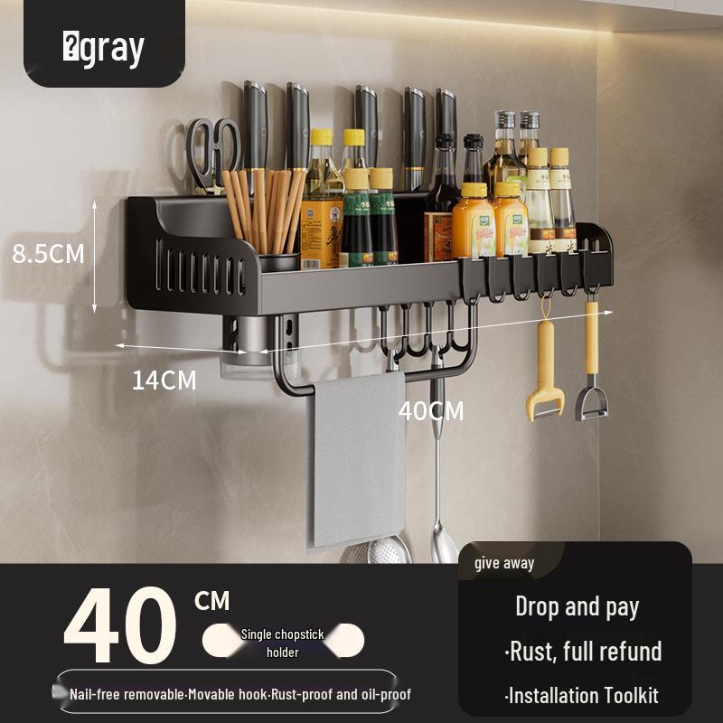 Wall-Mounted No-Drill Kitchen Spice Rack & Knife Holder