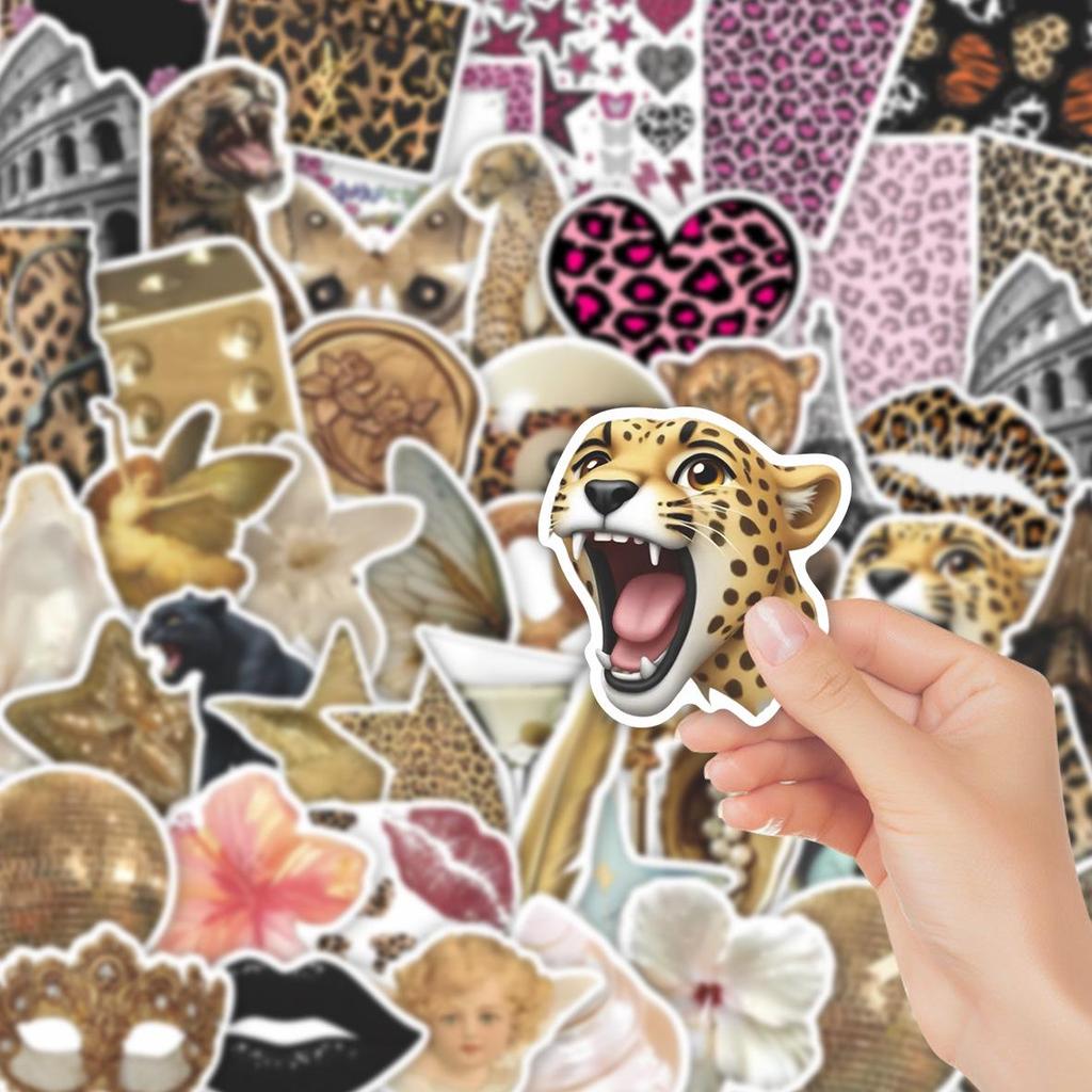 50-Pack Leopard Print Aesthetic Stickers for Phone Cases, Notebooks, iPads - Waterproof DIY Decorative Set