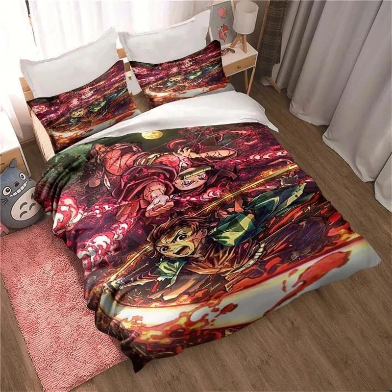 Demon Slayer Anime Cartoon Gift King Twin Double Child Bedding Collection Mircofiber Or Polyester Duvet Cover Collection Cover Bed Cover With