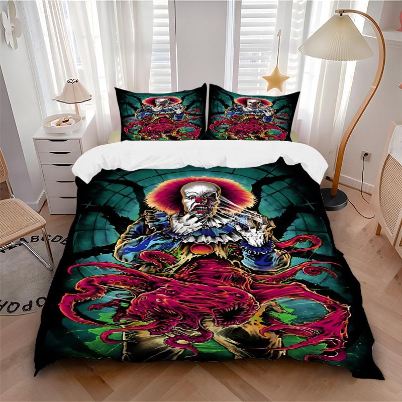 

3pcs Horror It Clown Bedding Set, Soft Polyester Duvet Cover and Pillowcases Machine Washable Seasons all suitable 04 135x200cm