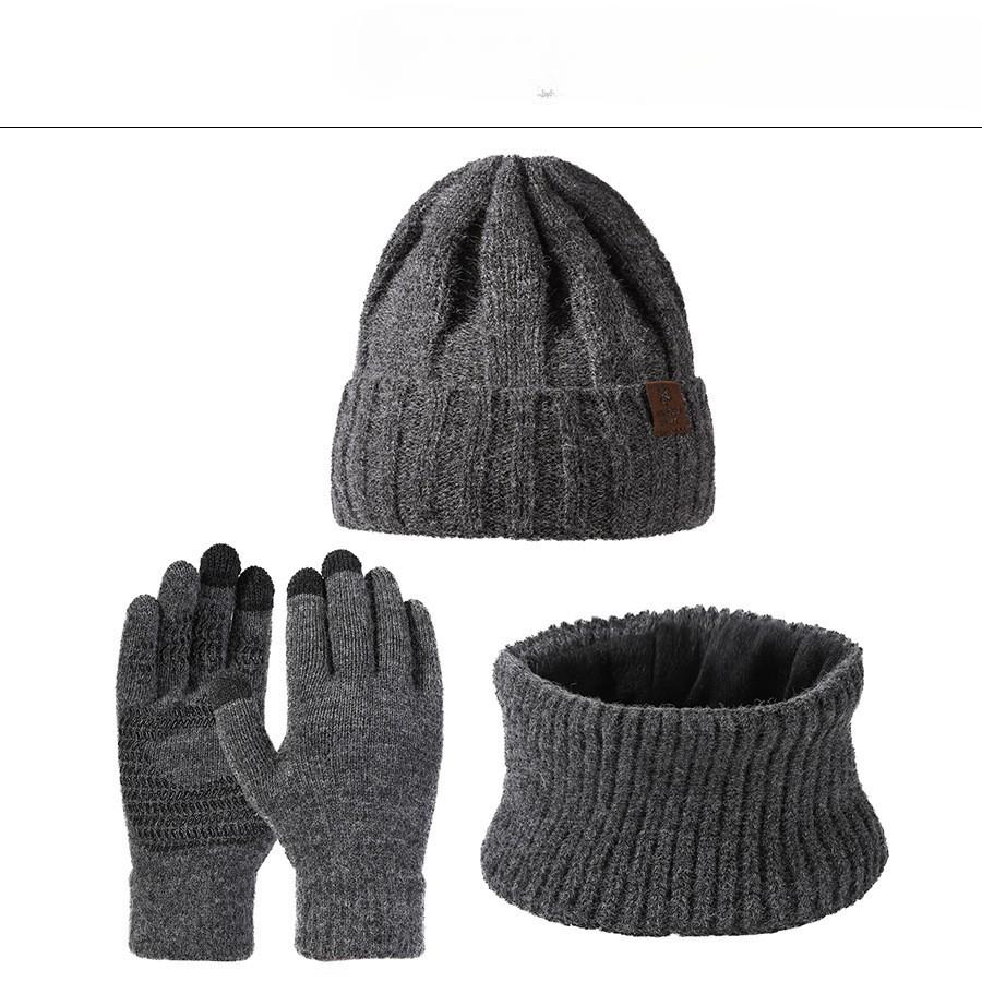 Winter Warm Knitted Set European and American Men's and Women's Thickened Warm Knitted Hat Neck Glove Three Piece Set