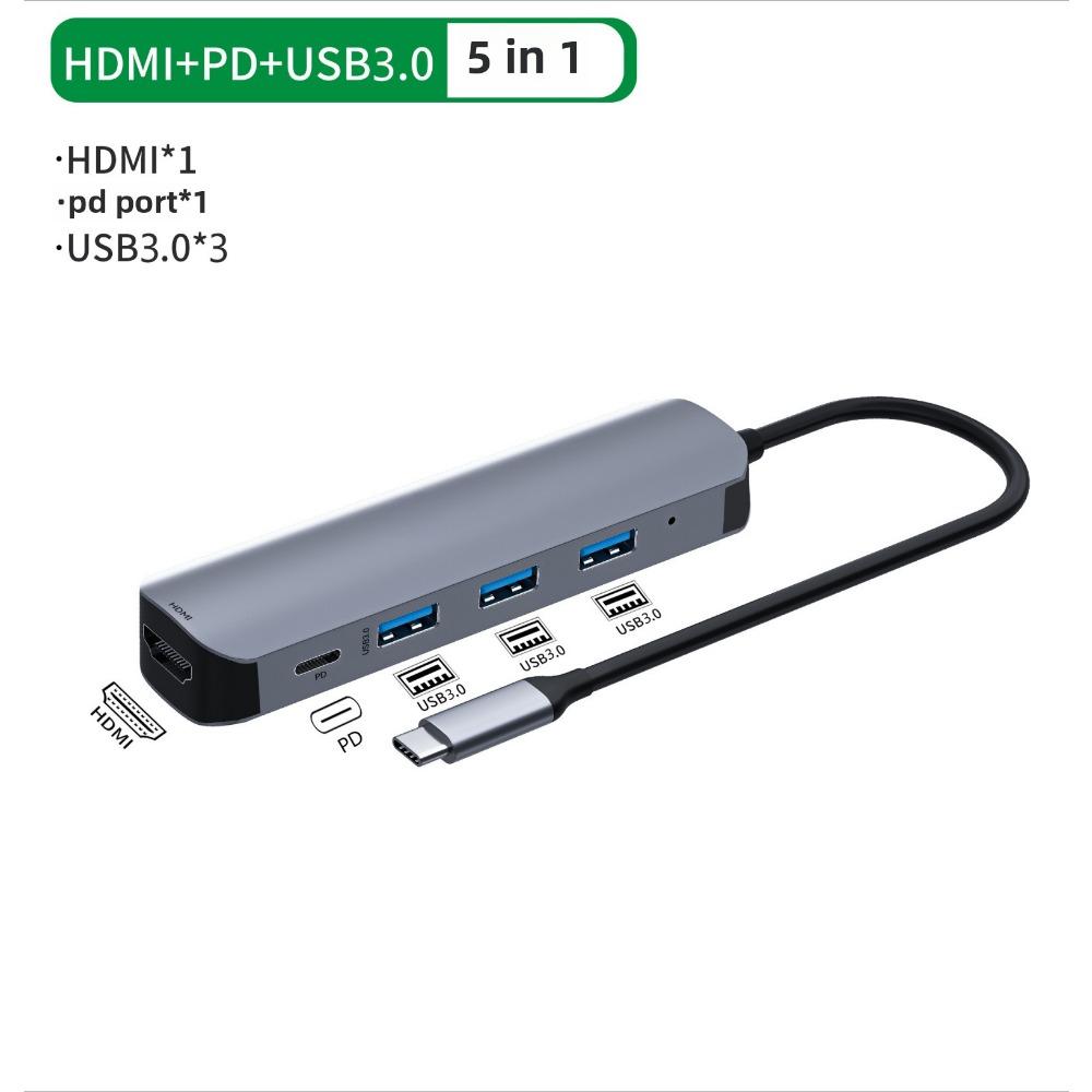 5-in-1 Type-C Docking Station USB-C Hub Gigabit Ethernet 4K HDMI Adapter for Laptop