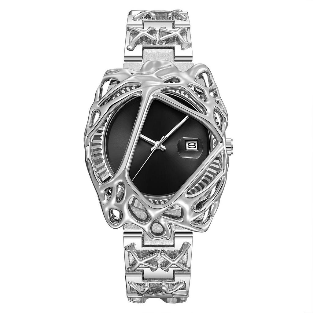 Y2K Retro Uhren Mode Heterotypisches Design Herren Quarz Uhr Edelstahl Wasserdicht Leuchtend Datum Armbanduhr