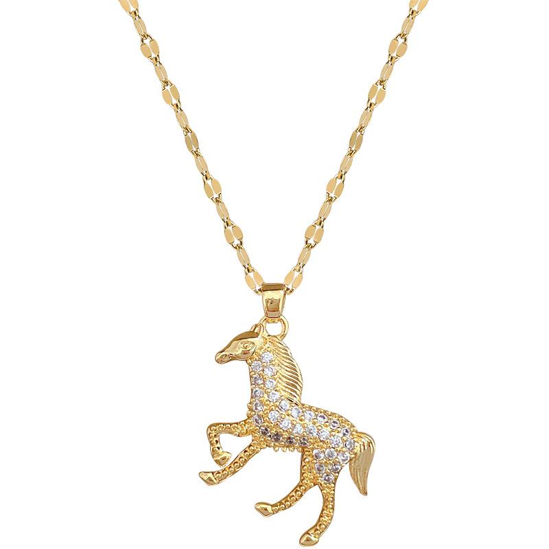 Horse Treads Mountains And Rivers, Light Luxury Temperament, Gorgeous Full Diamond Necklace, Female Versatile Collarbone Chain, Titanium Steel Chain