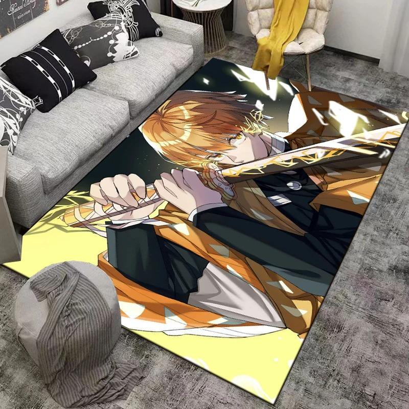 Anime Samurai Carpet Mat Rug Flame Water Effects Dynamic Character Home Decoration Vibrant Action Style Floor Mat Bedroom Carpet