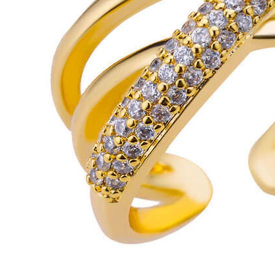 Finger Ring Adjustable Open Design Multi-Layer Interlaced Winding Shape Finger Band with Full Rhinestone Inlay Jewelry Gift