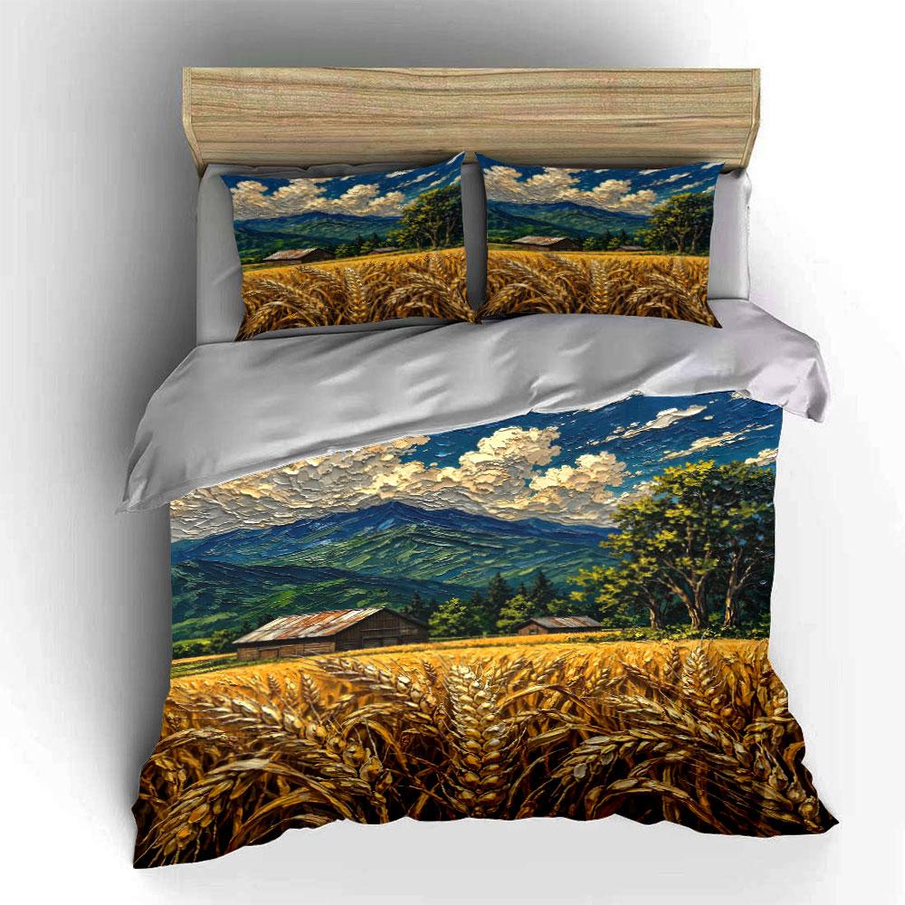 Mountain Landscape Golden Wheat. Bedding Sets Duvet Cover Sets Duvet Covers Pillowcases(1 * Duvet Cover 2 * Pillowcases, Without Duvet Insert)