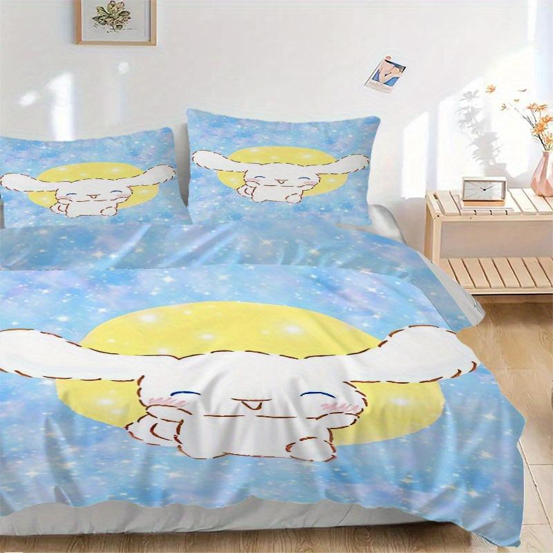 

3 шт. Блестящий набор постельного белья Sanrio с Киннамороллом - 1 мягкий пододеяльник + 2 наволочки, Подходит для всех сезонов.S084 135x200cm