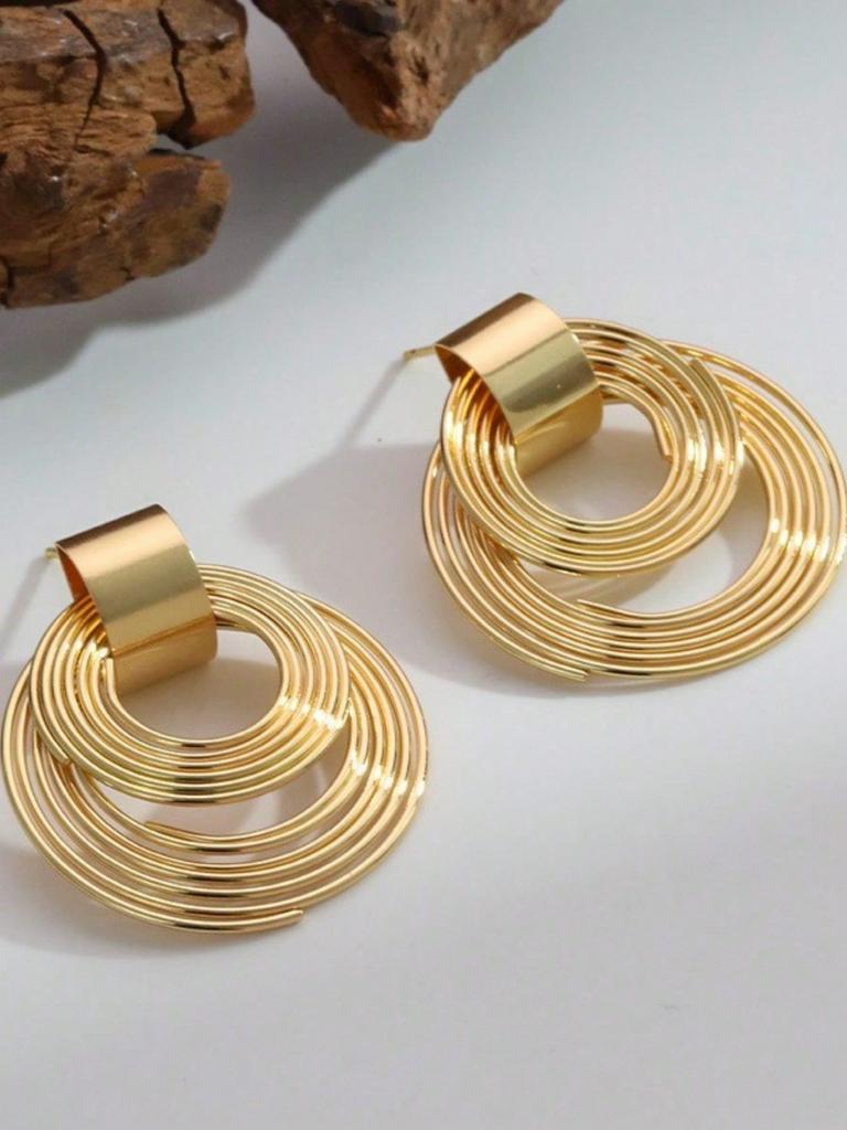 1 Pair Personalized Metal Multi-Layer Circle Hoop Earrings, Exaggerated Vintage Big Circle Long Dangle Earrings for Women