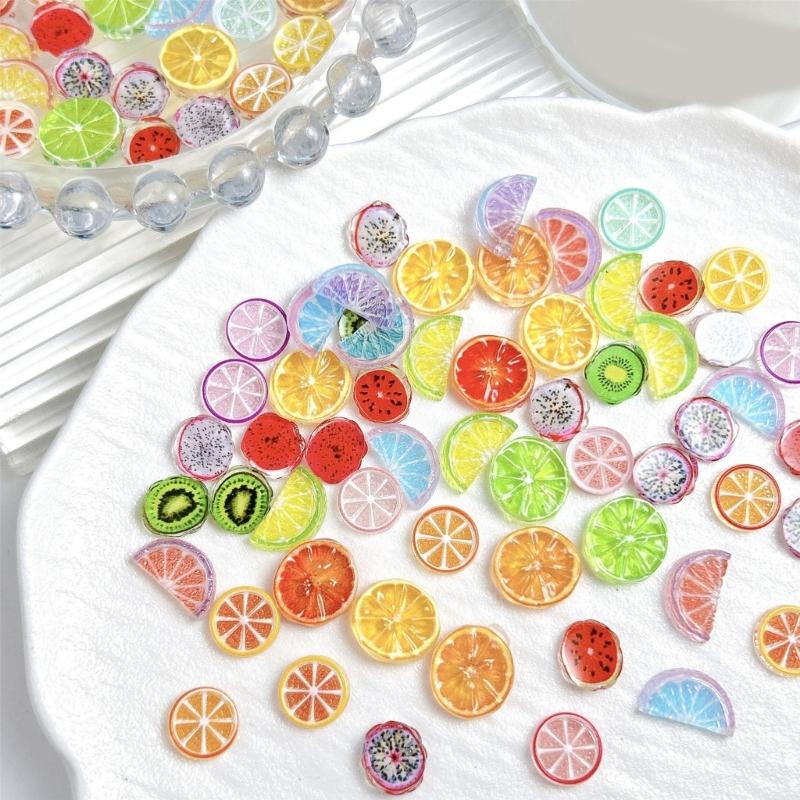 60Pieces Charm Handmade Keychain Pendant Fruit Slices Shape Decorative Pendant Craft Accessories Corrosion Resistant