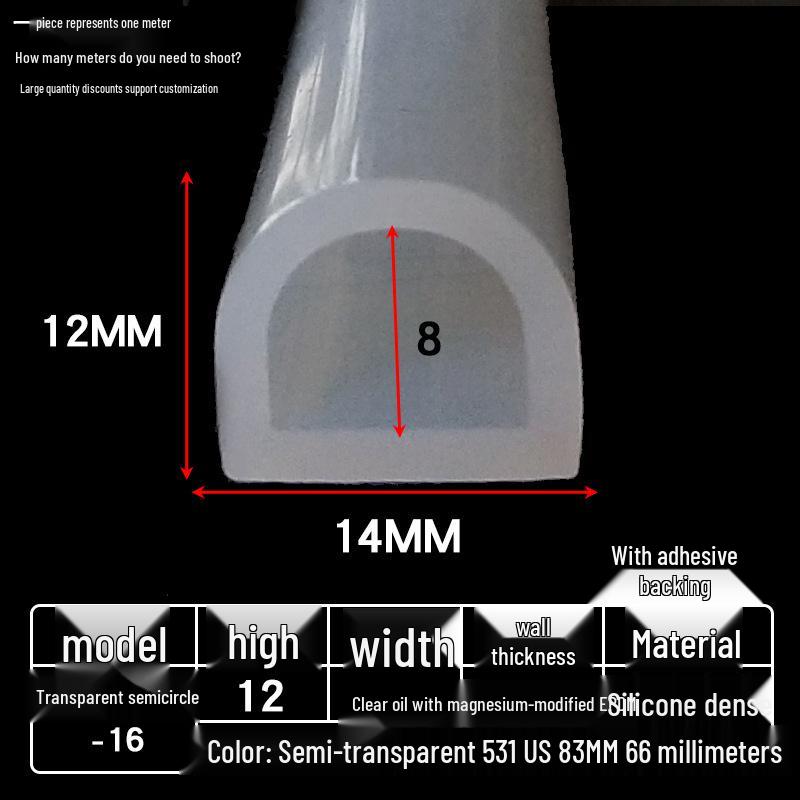 Samolepicí silikonový těsnicí profil ve tvaru D: Vysokoteplotně odolná, nárazuvzdorná, zvukotěsná, průhledná těsnicí lišta na dveře a okna.