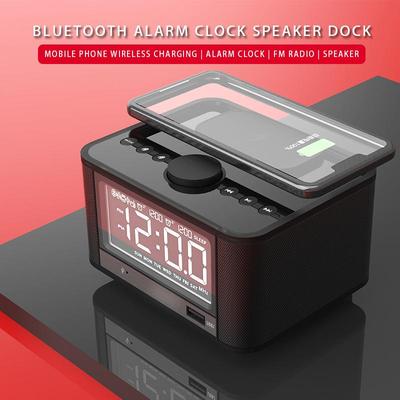 Wireless Charging Bluetooth Alarm Clock Card Speaker FM Radio Desktop Bedside Speaker Usb Flash Drive Player Computer Speaker