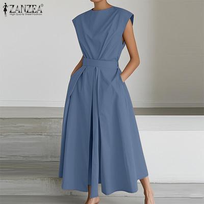Damen Lässig Rundhals Sommer Ärmellos Langes Kleid