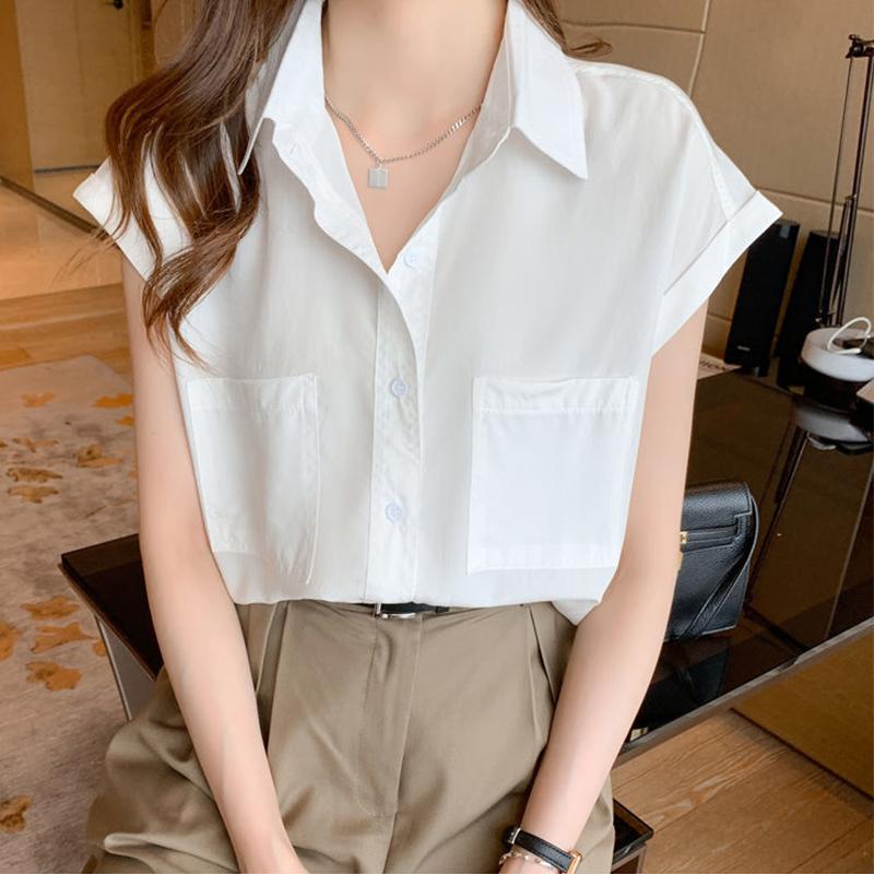 Letnia szyfonowa koszula z krótkim rękawem moda damska Retro styl Hongkong na co dzień na cały mecz cienka bluzka o temperamentu damska