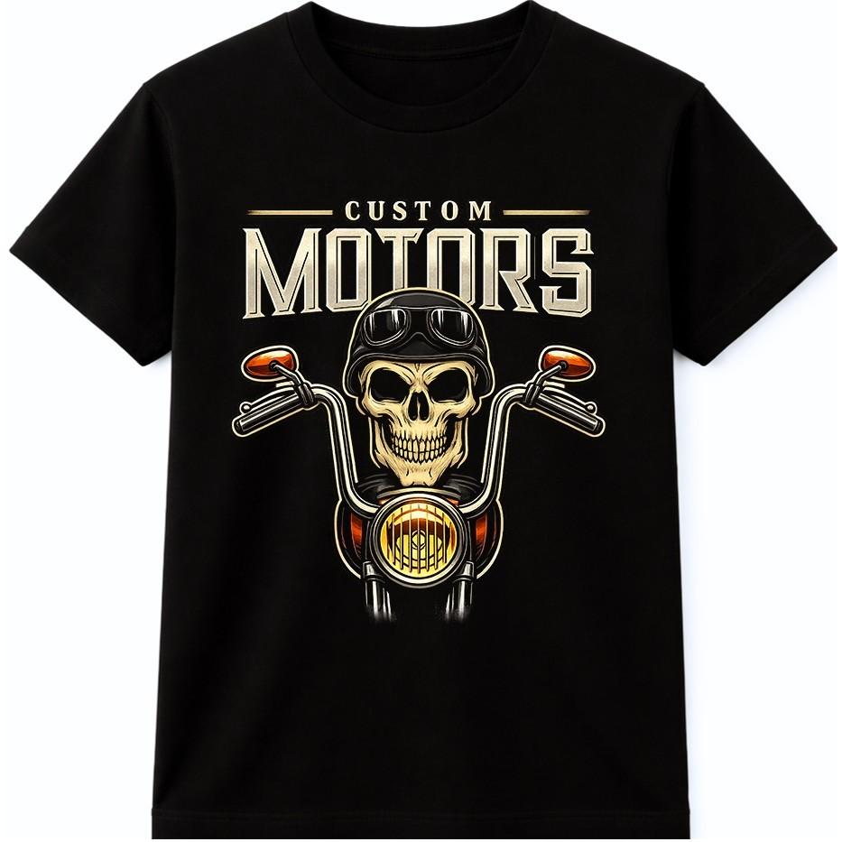 Футболка Custom Motors Череп Байкер Гараж Механик Мотоцикл Графическая футболка S